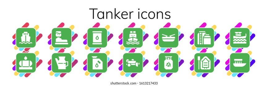 Modern Simple Set of tanker Vector filled Icons. Contains such as Cargo ship, Water tank, Oil, Gas, Trailer, Boat, Tank and more Fully Editable and Pixel Perfect icons.