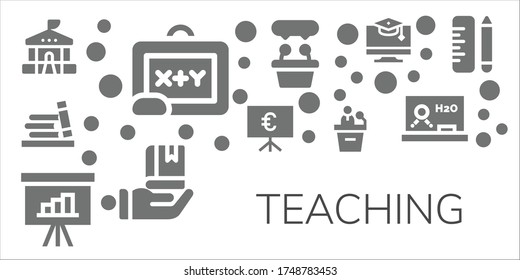 Modern Simple Set of teaching Vector filled Icons. Contains such as School, Blackboard, Bookshelf, Presentation, Education and more Fully Editable and Pixel Perfect icons.