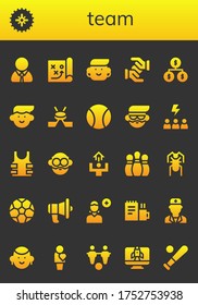 Modern Simple Set of team Vector filled Icons. Contains such as Manager, Gear, Strategy, Avatar, Solidarity, Organization, Hockey and more Fully Editable and Pixel Perfect icons.