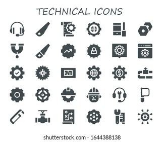 Modern Simple Set of technical Vector filled Icons. Contains such as Support, Saw, Planning, Settings, Configuration, Pipe, Gear and more Fully Editable and Pixel Perfect icons.