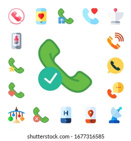 Modernes, einfaches Set von Telekommunikation Vektorillustration flache Symbole. Enthält z.B. Telefonanrufe, Mobiltelefone, Anrufe, Mobiltelefone, Anrufe, Satellitenschüssel und mehr vollwertige und Pixel perfekte Symbole.