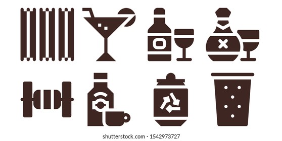 Modern Simple Set of tequila Vector filled Icons. Contains such as Bars, Churros, Rum, Cocktail, Can, Drink and more Fully Editable and Pixel Perfect icons.