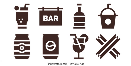 Modern Simple Set of tequila Vector filled Icons. Contains such as Can, Mojito, Bar, Cocktail, Rum, Churros, Soda and more Fully Editable and Pixel Perfect icons.