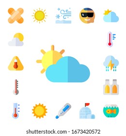 Modern Simple Set of thermometer Vector flat Icons. Contains such as medical, cloudy, high temperature, storm, suppositories, temperature and more Fully Editable and Pixel Perfect icons.
