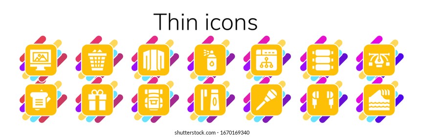 Modern Simple Set of thin Vector filled Icons. Contains such as Web design, Sandwich, Waste, Gift, Cardigan, Backpack, Paint spray and more Fully Editable and Pixel Perfect icons.