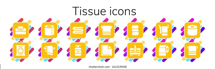 Modern Simple Set of tissue Vector filled Icons. Contains such as Tissue, Wipes, Toilet paper, Towel, Antiseptic, Napkin, Sewing box and more Fully Editable and Pixel Perfect icons.