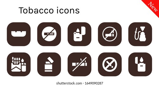 Moderno Conjunto simple de íconos rellenos de vectores de tabaco. Contiene como Ascensor, Prohibido fumar, Lighter, Hookah, Cigarette y más iconos Totalmente Editables y Pixel Perfect.