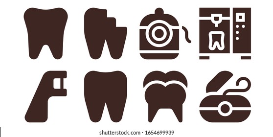 Modern Simple Set of toothache Vector filled Icons. Contains such as Dental floss, Tooth, Broken tooth and more Fully Editable and Pixel Perfect icons.