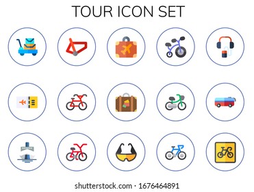 Modern Simple Set of tour Vector flat Icons. Contains such as luggage, boarding pass, bicycle, audio guide, bus, cruise and more Fully Editable and Pixel Perfect icons.