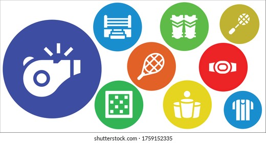 Modern Simple Set of tournament Vector filled Icons. Contains such as Referee, Boxing ring, Shin guards, Chess board, Beer pong and more Fully Editable and Pixel Perfect icons.
