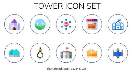 Modern Simple Set of tower Vector flat Icons. Contains such as castle, al shaheed, windmills, gallows, communication, buildings and more Fully Editable and Pixel Perfect icons.