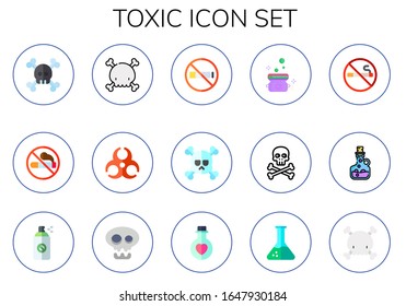 Modern Simple Set of toxic Vector flat Icons. Contains such as danger, no smoking, biohazard, skull, poison, pesticide, elixir and more Fully Editable and Pixel Perfect icons.