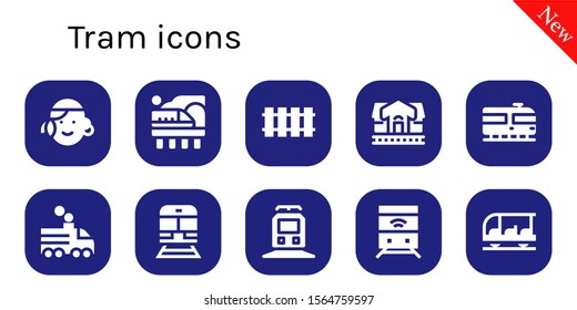 Modern Simple Set of tram Vector filled Icons. Contains such as Portuguese, Train, Railway, Train station, Transportation and more Fully Editable and Pixel Perfect icons.