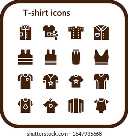 Modern Simple Set of t-shirt Vector filled Icons. Contains such as Shirt, Sleeveless shirt, Sleeveless, Skirt, Tank top, Football jersey and more Fully Editable and Pixel Perfect icons.