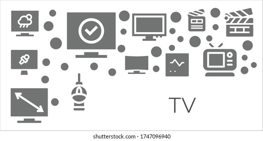 Modern Simple Set of tv Vector filled Icons. Contains such as Television, News report, Monitor, Fernsehturm berlin, Clapperboard and more Fully Editable and Pixel Perfect icons.