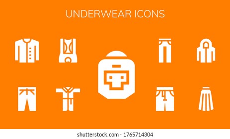 Modern Simple Set of underwear Vector filled Icons. Contains such as Boxer, Bathrobe, Shorts, Trousers, Cardigan, Skirt, Hoodie and more Fully Editable and Pixel Perfect icons.