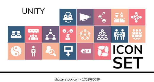 Modern Simple Set of unity Vector filled Icons. Contains such as Friends, Yin yang, Friend, Peace, Teamwork, Cooperation, Communication and more Fully Editable and Pixel Perfect icons.