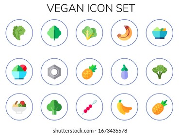 Moderno Conjunto simple de íconos planos Vectoriales. Contiene ensalada, lechuga, nuez, piña, plátano, berenjena, brócoli, bayas y más íconos totalmente editables y Pixel Perfect.