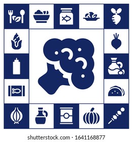 Modern Simple Set of vegetable Vector filled Icons. Contains such as Salad, Corn, Sauce, Broccoli, Canned food, Beet, Olive, Taco and more Fully Editable and Pixel Perfect icons.