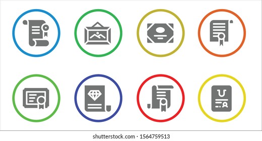 Modern Simple Set of victorian Vector filled Icons. Contains such as Certificate, Frame and more Fully Editable and Pixel Perfect icons.