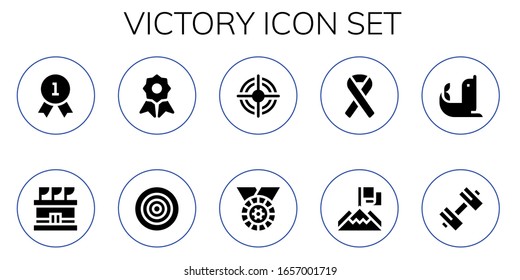 Moderno Juego Simple de victoria Vector llenó Iconos. Contiene, como Calidad, Estadio, Cartón, Objetivo, Medalla, Cinta, Logro y más iconos Totalmente Editables y Pixel Perfect.