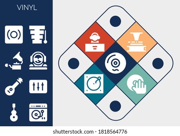 Modern Simple Set of vinyl Vector filled Icons. Contains such as Vinyl, Instrument, Turntable, Mandolin, DJ, Gramophone, Record and more Fully Editable and Pixel Perfect icons.