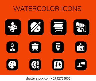 Moderno y simple conjunto de iconos rellenos de vectores de acuarela. Contiene como Artista, Paleta, Lienzo, Paleta de pintura, Tubo de pintura, Arte y más íconos Totalmente Editables y Perfecto de píxeles.