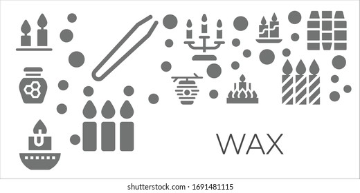 Modern Simple Set of wax Vector filled Icons. Contains such as Candles, Hair removal, Honey, Beehive, Candle, Crayons and more Fully Editable and Pixel Perfect icons.