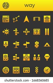 Modern Simple Set of way Vector filled Icons. Contains such as Traffic, Maze, Route, Navigation, Ladder, Motorway, Solar system and more Fully Editable and Pixel Perfect icons.