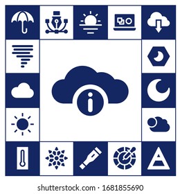 Moderno Conjunto simple de tiempo Vector relleno Iconos. Contiene como Paraguas, Tornado, Nube, Sol, Noche, Nublado, Termómetro, Vector y más íconos totalmente editables y Pixel Perfect.