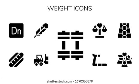 Modern Simple Set of weight Vector filled Icons. Contains such as Weights, Forklift, Feather, Hot dog, Dimension, Wellness, Dumbbell and more Fully Editable and Pixel Perfect icons.