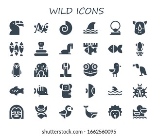 Modern Simple Set of wild Vector filled Icons. Contains such as Toucan, Grasshopper, Fossil, Shark, Cowboy, Rhino, Fish, Snake and more Fully Editable and Pixel Perfect icons.