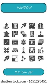 Modern Simple Set of window Vector filled Icons. Contains such as Wash, Architecture, Trowel, Crack, Window, Building, Wallpaper and more Fully Editable and Pixel Perfect icons.