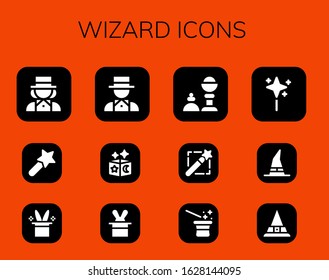 Modern Simple Set of wizard Vector filled Icons. Contains such as Magician, Magic wand, Magic hat, Magic, trick, Wand, Witch and more Fully Editable and Pixel Perfect icons.