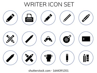 Modern Simple Set of writer Vector filled Icons. Contains such as Pencil, Copywriter, Writer, Type, Pencils and more Fully Editable and Pixel Perfect icons.