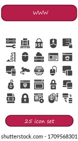 Modern Simple Set of www Vector filled Icons. Contains such as Server, Padlock, Mouse, Web, Homepage, Responsive, Internet, Website and more Fully Editable and Pixel Perfect icons.