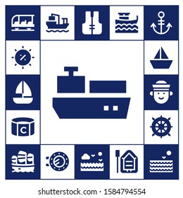 Modern Simple Set of yacht Vector filled Icons. Contains such as Transportation, Summer, Sailboat, Cargo ship, Captain, Sailor and more Fully Editable and Pixel Perfect icons.