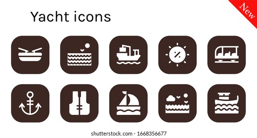 Modern Simple Set of yacht Vector filled Icons. Contains such as Boat, Sea, Cargo ship, Summer, Transportation, Anchor, Lifejacket and more Fully Editable and Pixel Perfect icons.