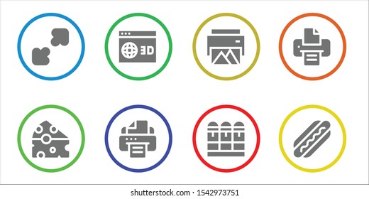 Modern Simple Set of yellow Vector filled Icons. Contains such as Resize, Cheese, d, Printer, Cartridge, Hot dog and more Fully Editable and Pixel Perfect icons.