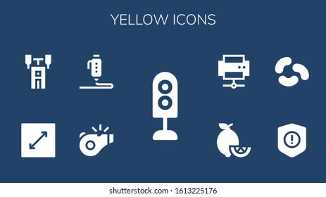 Modern Simple Set of yellow Vector filled Icons. Contains such as Traffic light, Referee, d, Resize, Semaphore, Warning, Jelly beans and more Fully Editable and Pixel Perfect icons.