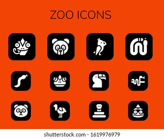 Modern Simple Set of zoo Vector filled Icons. Contains such as Chameleon, Snake, Panda, Panda bear, Ostrich, Parrot, Toucan, Toad and more Fully Editable and Pixel Perfect icons.
