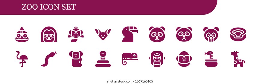 Modern Simple Set of zoo Vector filled Icons. Contains such as Toad, Sloth, Elephant, Fennec, Toucan, Panda bear, Panda, Animal and more Fully Editable and Pixel Perfect icons.