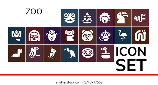 Modern Simple Set of zoo Vector filled Icons. Contains such as Frog, Elephant, Sea lion, Parrot, Vulture, Animal, Snake, Sloth and more Fully Editable and Pixel Perfect icons.