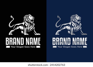 modern simple Silver lion illustration vector logo design
