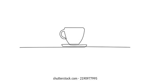 Modern and simple single line coffee cup drawing isolated on white background.