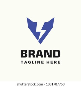 Cabezal de zorro de estilo moderno y sencillo con la plantilla de logotipo de forma de relámpago eléctrico