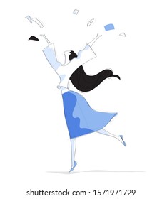 Modern simple style illustration of happy young girl enjoying freedom or feeling in love - Vector