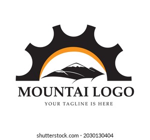 modern and simple stylish mountain and gear logo vector template