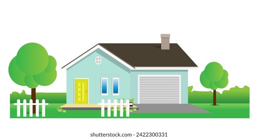 Modern simple suburban house exterior set in flat style design, set of colorful house exterior, vector illustration isolated on white. 