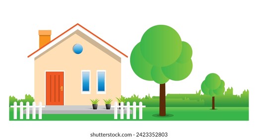 Modern simple suburban house exterior set in flat style design, set of colorful house exterior, vector illustration isolated on white. 